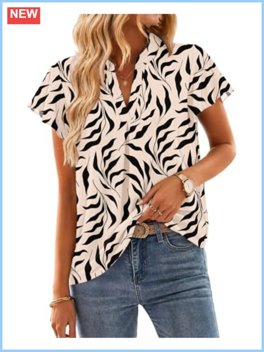 Womens V-Neck Ruffle Short Sleeve Blouse Pleated Front Casual Summer Top
